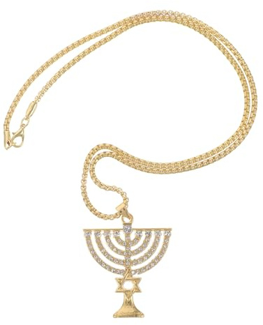 Warmhm Collana Unisex Ciondolo Menorah in Lega con Pietre Color Oro, Accessorio Versatile che Mantiene la Lucentezza, per Eventi Speciali e Festività di Chanukah