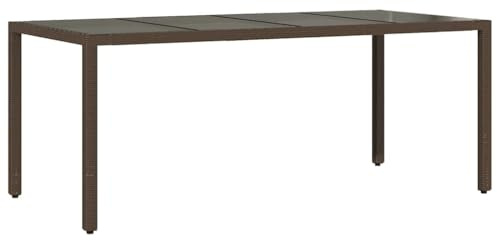 Mhdvray Tavolo da giardino 190 x 90 x 75 cm, in rattan sintetico, con piano in vetro, design moderno, resistente alle intemperie, per terrazze, balconi, giardini e gruppi di seduta esterni