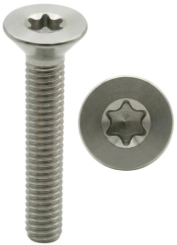 PORAJE Tornillos de acero inoxidable, M6 x 25 mm, cabeza avellanada TORX Ø 6 x 25 mm, lote de 20 unidades | Huella TX30, acero inoxidable A2-70 (V2A/304), ISO 14581, M6 x 25 mm, 6 x 25 mm, M6 x 25, 6 x 25 mm, rosca Paso 1 mm