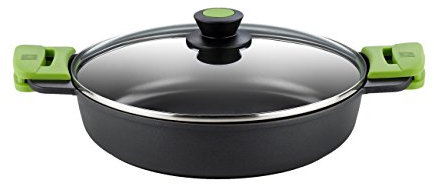 BRA Prior Cacerola baja con tapa de cristal y asas de silicona, apta para todo tipo de cocinas incluida inducción y horno, 32 cm