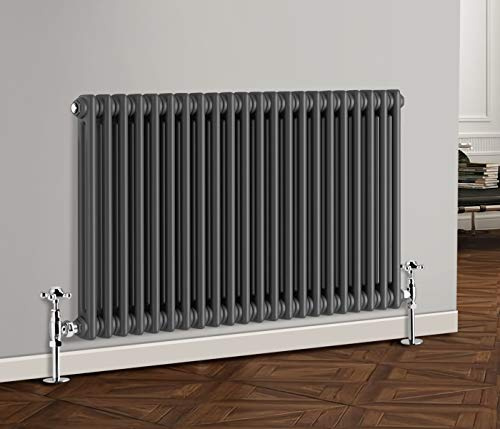 NRG 600x1010mm Anthracite Horizontal Cast Iron Radiator Double Panel | Traditional, Wall Mounted, Column Radiator, Central Heating Rad, Mild Steel, for Bathroom, Living Room, Kitchen