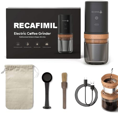 Trave Coffee Electric Grinder Portable Must Own & Dripper Pour Over All in One Rechargeable High Precision High Speed Coffee Bean Grinder