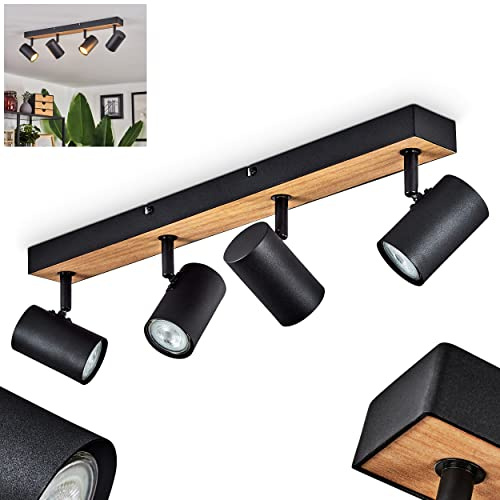 HOFSTEIN Deckenleuchte Javel, verstellbare Deckenlampe aus Metall/MDF in Schwarz/Braun/Holzoptik, moderne Leuchte im Retro/Vintage-Design, 4 x GU10, Esszimmer, Wohnzimmer, Schlafzimmer, Küche