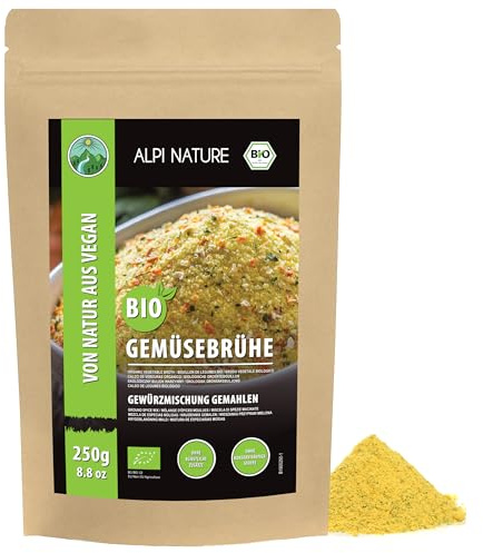 Alpi Nature Miscela di Condimento per Brodo Vegetale BIO 250g, Sale per Condire Zuppe, Mix di Spezie