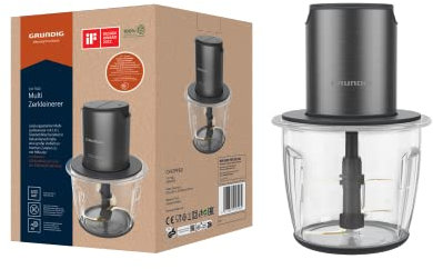 Grundig Delisia Novus CH 7140 Professioneller Multi-Zerkleinerer, 500 Watt, 4 Edelstahlmesser mit Zirkonium-Beschichtung, 1l Glasbehälter, 2 Stufen, Anti-Rutsch-Unterlage, Dark Inox/Schwarz