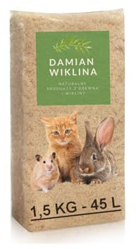 Damian-Wiklina Copeaux pour Petits Animaux - Sciure - Litière - Substrat pour rongeurs - Litière pour Cages - Efficace et Absorbant - Produit Naturel - Poids 1,5 kg, Volume 45 L