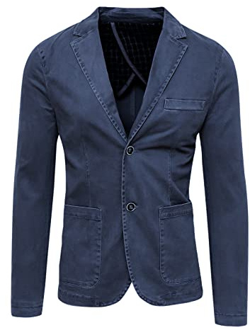 Evoga Blazer Giacca Uomo Grigio Slim Fit Elegante Formale Casual in Cotone (L, Blu Scuro)