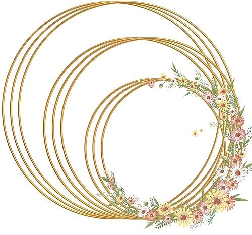 TOTSUN 9PCS Metal Floral Hoop Wreath Gold Hoop Ring DIY Hanging Wreaths Round Frame Wedding Wall Steel for Table Weeding Wreath Decoration