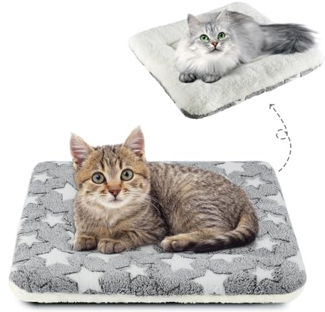 MORA PETS Cat Blanket Cushion Bedding Mat for Indoor Cats Washable Flat Kitten Bed Soft Pet Pad for 18in Cage Small Dog Crate Mattress Puppy Bed Pillow Reversible X-Small 45x37cm Grey