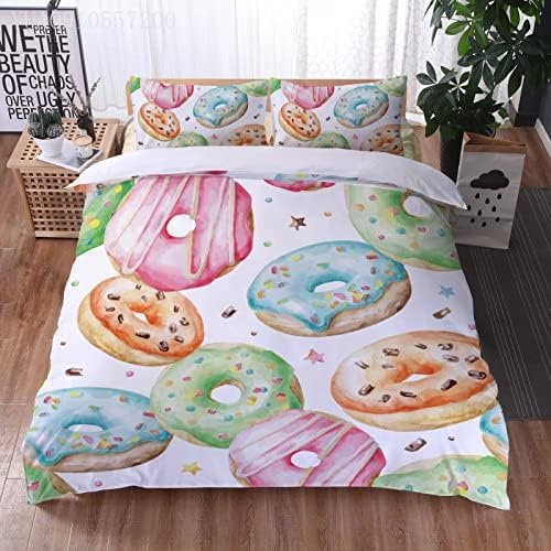 Set Copripiumino Matrimoniale 260x240 Ciambella Biancheria da Letto in Morbida Microfibra Stampa 3D Ragazza Carina Copripiumini con Cerniera + 2 Federe, A4801