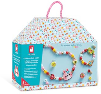 Janod - 4 träsmycken för att skapa Flower Garden - de första smyckesverkstäderna - DIY-smyckesskapande - barns kreativa fritidskit - finmotorik och koncentration - Från 4 år - J09130
