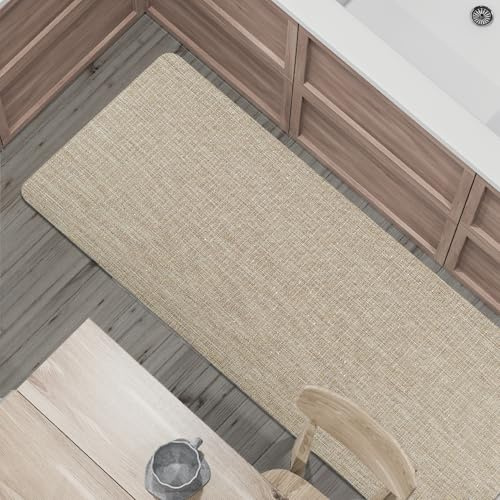Comart - Tappeto Cucina Manhattan - Impermeabile - Antiscivolo - Antimacchia - PVC Intrecciato - Passatoia Effetto Metallico Brillante - per Corridoio, Cucina e Bagno - Shine Stone Beige - 50x140 cm