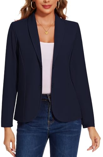 MINTLIMIT Blazer Women UK Casual Suit Shawl Collar Classic Long Sleeve Casual Jacket (Navy XXL)
