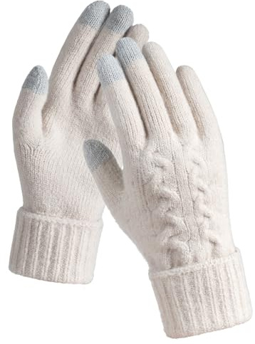 TRENDOUX Gloves Women, Elastic Warm Updated Touch Screen Winter Gloves, Soft Lightweight Cold Weather Thermal Glove For Indoor And Outdoor Sports, Typing, Driving, Running - White