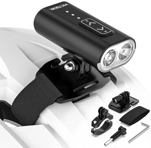 VICTGOAL Bike Helmet Light 800 Lumens Rechargeable 13 Modes Front Light with High & Low Beam, Waterproof Bicycle Helmets Light with Dual Mounts for Helmet & Handlebar for Night Cycling (Black)