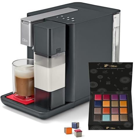 Tchibo Qbo MILK MASTER Premium Kapselmaschine inkl. 16 recyclebare Qbo Kapseln für Cappuccino, Espresso, Caffè Crema, Milchschaum auf Knopfdruck mit abnehmbarem Milchtank 300ml, Lipstick Red