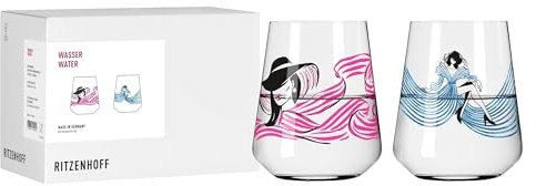 RITZENHOFF 8117001 Wasserglas 2er Set 500 ml, Serie Fashion - 2 Stück, Kleider-Model Motiv bunt, Made in Germany