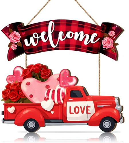 KAIRNE Valentine’s Day Welcome Door Sign Valentine Love Wooden Hanging Decorations Wedding Spring Plaque for Yard Home Wedding Romantic Rustic Farmhouse Front Door Sign Living Room Outdoor Decor