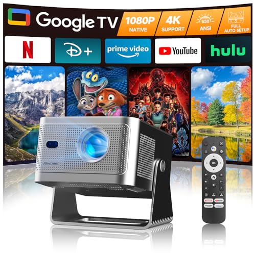 Alwtniet Beamer 4K Mit Google TV, Native Full HD 1080p Mini Projector Heimkino Bluetooth WiFi Klein Smart Kurzdistanz Projector Autofokus/6d Trapezkorrektur Für Outdoor Handy TV 15W Lautsprecher