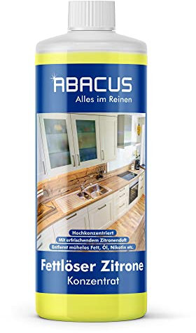 ABACUS® Fettlöser Zitrone Konzentrat, Zitronen Allzweckreiniger Konzentrat, Küchenreiniger Zitronenduft, Kraftreiniger, Universalreiniger, Nikotinentferner – Fettlöser Zitrone Konzentrat 1000ml (2661)