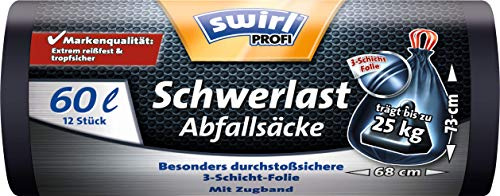Swirl Schwerlast Abfallsäcke, 60 liter (68 x 73 cm), 12 Säcke, schwarz, 4006508215768