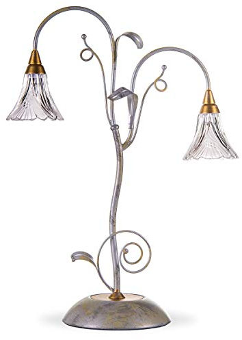 Helios Leuchten 413417 Florentiner Tischleuchte Tischlampe antik-silber | florale Lampe Leuchte | Schreibtischlampe Nachttischlampe Landhausstil | echtes Bleikristall