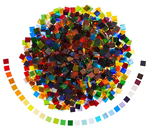 Confezione da 1000 pezzi di mosaico quadrato in vetro, 40 colori assortiti, 10 x 10 x 2,5 mm