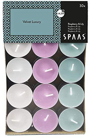 Spaas 30 Scented Tealights Assorted Colours, ± 4.5 Hours, Velvet Luxury