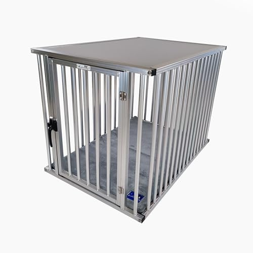 Callieway® Alu Dogbox (FIX) – Hundekäfig Aluminium für Büro & Zuhause, 1-türig; (XL: 95×66×70cm)