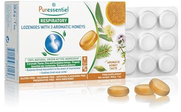 Puressentiel - Respiratoire - Pastilles 3 Miels Aromatiques - Thym, Pin et Eucalyptus Propolis - Adoucit la gorge en cas d'enrouement - Boîte de 18 pastilles