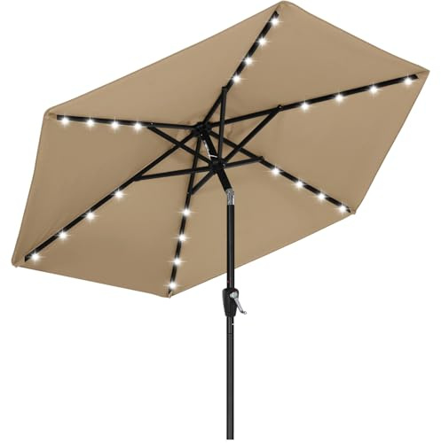 ABCCANOPY 230cm Gartenschirm Sonnenschirm neigbar mit 32 Solar-LED-Lichtern,für Garten,Deck,Schwimmbad,Sandstrand,Khaki