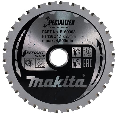 Makita B-69325 EFFICUT Metal Kreissägeblatt Ø 150 x 1,1 x 20 mm, 33 Zähne, 0° Zahnwinkel, vibrationsarm, für saubere und schnelle Schnitte in Metall, für Akku-Handkreissägen