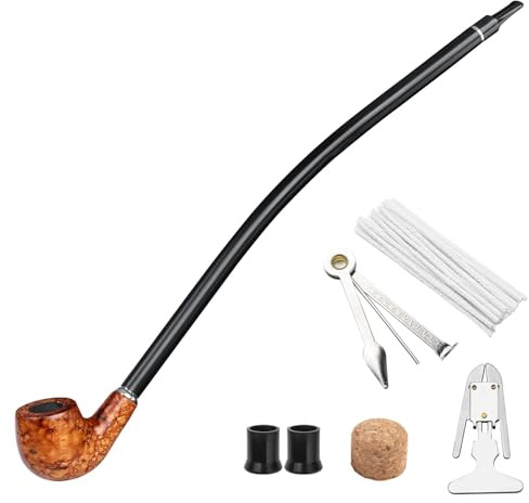 Långt rökrör – Churchwarden trärör för rökning med 3 – 1 rörskrapa, rörbrotsch och andra rörtillbehör i presentförpackning (brun)