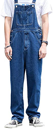 FANSU Herren Jeans Latzhose Overall, Arbeitshosen Lange Jeanshose Retro Denim Arbeitslatzhose Jumpsuit Destroyed Ripped Multifunktion Hose Arbeitskleidung (Navy blau,2XL)