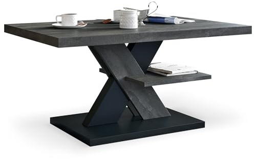Viosimc Couchtisch, Moderner Wohnzimmertisch, Modern Möbel Wohnzimmer, Kaffeetisch, Sofatisch mit Großer Ablage, Beistelltisch für Tee und Kaffee – Coffee Table for Living Room - Stahl & Schwarz