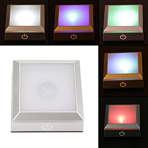 Mutuer LED Light Base ，Colorful LED Light Crystal Display Stand Base for Crystal 3D Glass Art Colorful Lighted Square Stand Display Plate Flat (Square 4 lights touchable USB battery)