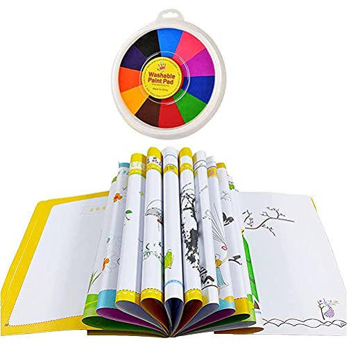 Enkomy Kids Washable Finger Paint Set, Early Learning Kids Paint Set - Washable Finger Paint Non-toxic, Mud Paint For Toddlers (12 Colors + Coloring Book)