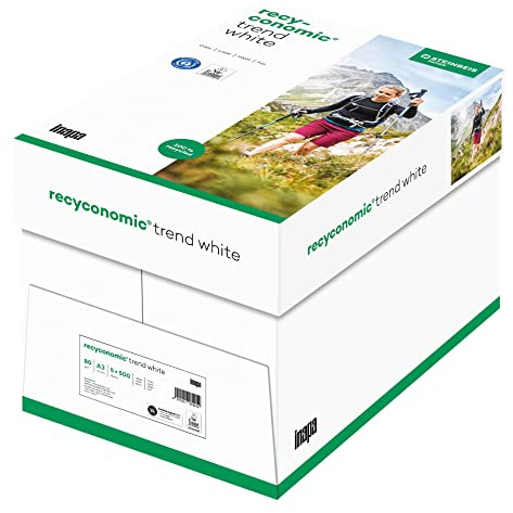 inapa Recycling-Papier, Druckerpapier Recyconomic trend white: 80 g/m², A3, 2.500 Blatt (5x500), matt, CIE-Weiße: 86