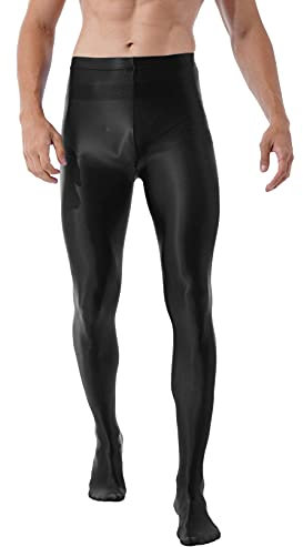 Doomiva Herren Strumpfhosen Nylon Glänzend Leggings Männer Hoher Taille Nylonstrumpfhose Lang Hose Feinstrumpfhose M-XL Schwarz XL