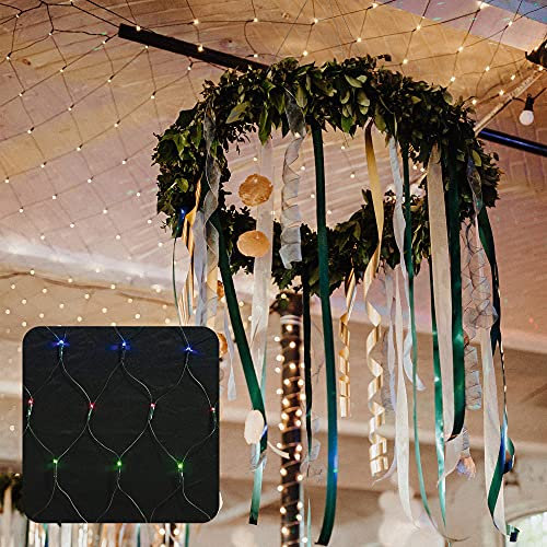 hellum-Lichternetz außen Buschbeleuchtung 200 warm-weiße/bunte (umschaltbar) LED 3x1,5m mit Timer für Balkon Hauswand Pavillon Garten für Party Weihnachten Hochzeit geeignet für Innen+ Außen 577051