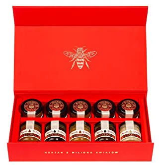 NATURAL FOOD Premium Honig Set aus UE - Mehrblumenhonige - Perfekt für ein Geschenk - Keine Geschmacksverstärker - Premium Gold - Geschenkset - Fünf Geschmacksrichtungen - 10 x 40g