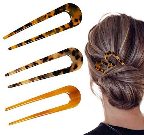 Forcina a Forma di U, Perno per Capelli Bastoncino Vintage Ondulato Guscio di Tartaruga per Ragazze Stile di Accessori Riutilizzabile 3 Pezzi