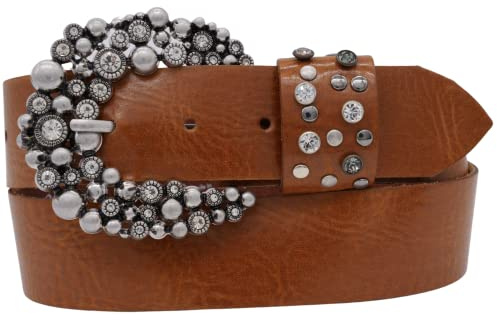 AnnaMatoni Damen Gürtel Ledergürtel Hochwertige Strassstein Schließe 4cm Breit echt Leder Made in Germany Damen Ledergürtel Gürtel Damen