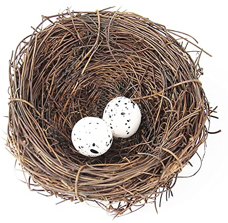 SagaSave Rattan Vogelnest Künstliche Vogel Nest mit Eier Dekorative für Weihnachten, Ostern, Partydekoration