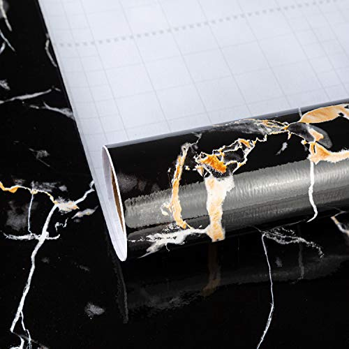 TOTIO Selbstklebende Tapete klebefolie Möbelfolie Schwarz Marmormuster Matt 40CMx3M Wasserfeste Möbelaufkleber Klebetapete in Granitoptik DIY Selbstklebe Folie Vinyl Wandaufkleber für Bad,Wohnzimmer