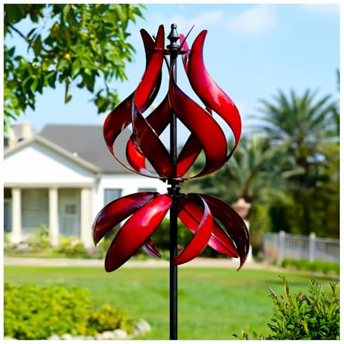 Cyan Oasis Yard Garden Wind Spinners - Large Outdoor Metal Wind Spinners with Stake, Yard Art Lawn Garden Decor (19 W x 87 H)