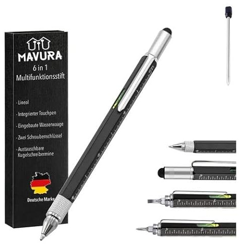6-i-1 multifunktionell kulspetspenna multifunktionspenna penna med vattenpass linjal stjärnskruvmejsel spårskruvmejsel present män pryl