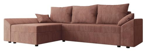 Mirjan24 Ecksofa Chione L Cord mit Bettkasten und Schlaffunktion, Ottomane universell, 3 Sitzer Ecksofa, L-Form Sofa, Couch, Polsterecke mit Bettfunktion, Wohnlandschaft, Eckcouch (Poso 29)