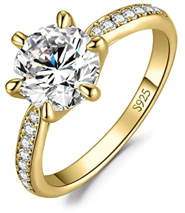 JewelryPalace Klassisch 3ct Rundschliff Zirkonia Solitär Promise Ring Damen, Verlobungsring Damenring Ringe Silber 925 mit Stein für Frauen, Simulierte Diamant Jubiläum Eheringe Vergoldet 57