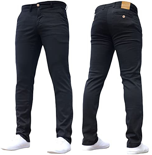 Crosshatch Mens Stretch Chino Slim Fit Leg Trousers Jeans by JeanBase Black 34W X 34L